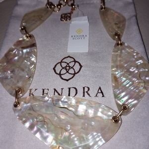 NWT Kendra Scott White Abalone & Vintage Goldtone McKenna Statement Necklace